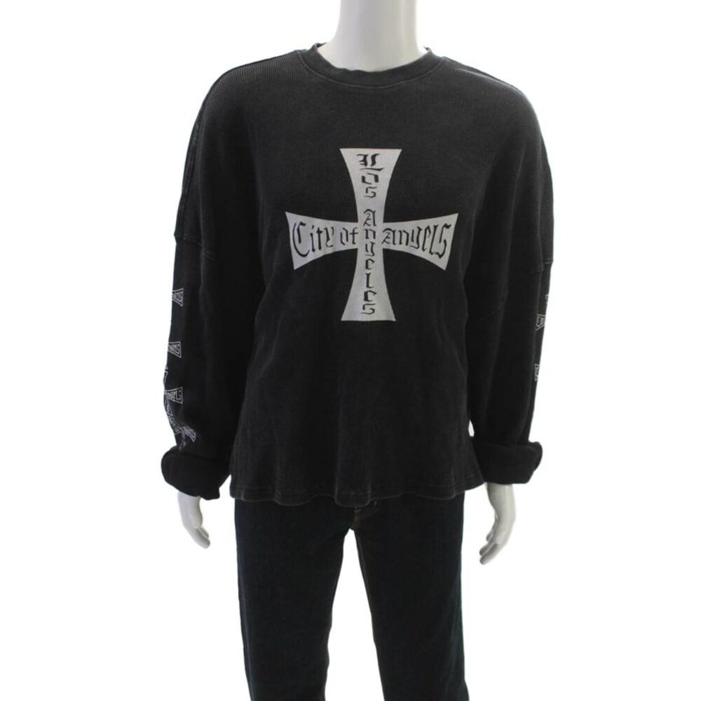 MNML Mens Black Graphic Cotton Long Sleeve Top Crew Neck Size XL